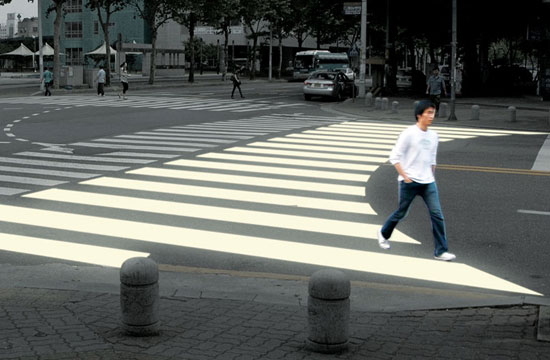 A crosswalk that better reflects pedestrian crossing patterns