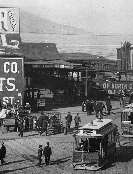 Varney Bicycles sign on old Ferry Buildilng, c. 1880s.