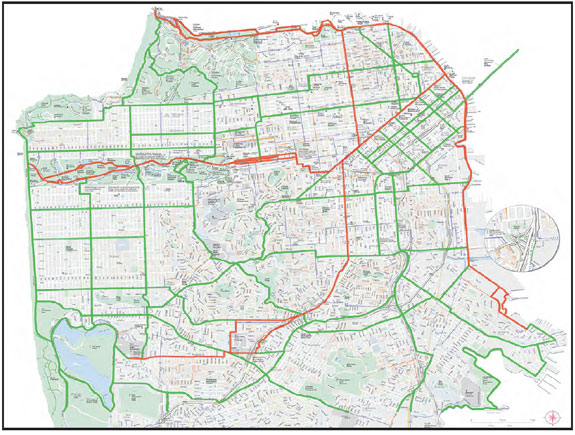 A network of 128 miles of bikeways in the city. Image: SFBC