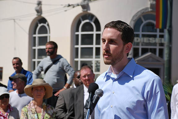 Wiener speaking at the opening of the Pavement to Parks plaza in the Castro. Photo: ##http://www.flickr.com/photos/jamison/3529224464/##Jamison Wieser##