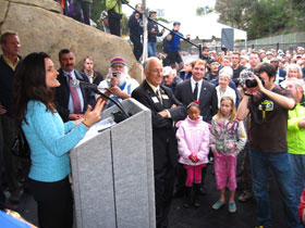 MCBC's Deb Hubsmith addresses the crowd.