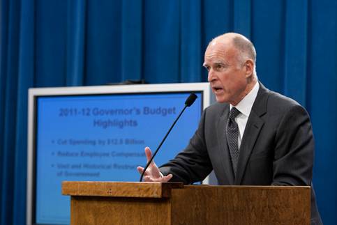 Governor Brown at yesterday's budget briefing. Photo: Justin Short