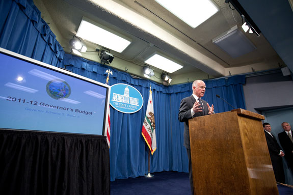 Governor Brown details the budget at State Capitol today. Photo: Governor's Press Office