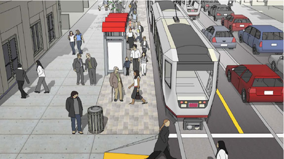 This new rendering shows 9-foot sidewalks instead of the previous 5-foot ones. Image: SF Planning Department, City Design Group