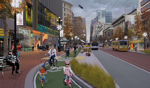 The SFBC's vision for a Market Street on the Bay to Beach Bikeway. Image: SFBC