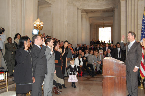 Leona Bridges, far left, was among the mayor's appointees sworn in at City Hall today. Photo: Mayor's Office