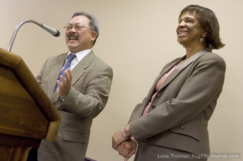 Ed Lee with Human Rights Commissioner Zula Jones. Photo: Luke Thomas, ##http://www.fogcityjournal.com/wordpress/##Fog City Journal##