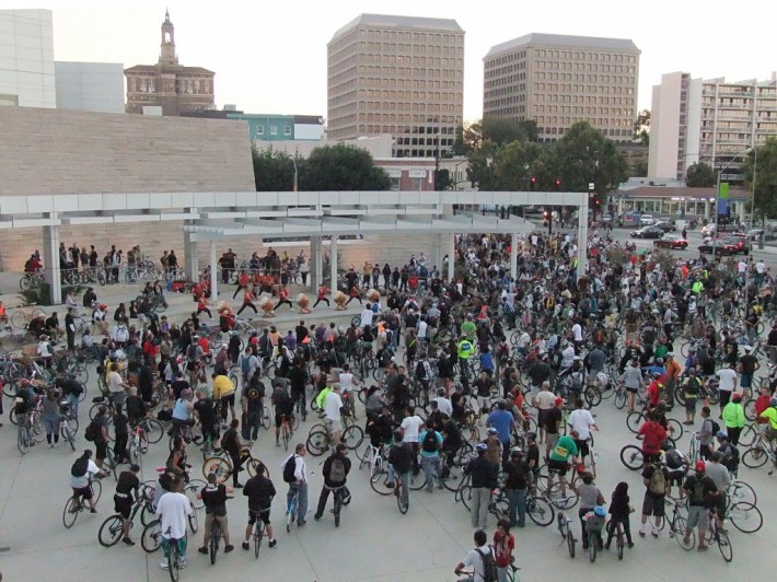 San Jose Bike Party gathers at City Hall in August 2010