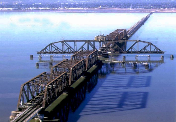 The damaged rail bridge that is part of the 20-mile Dumbarton Corridor. The Facebook study would look at the western approach area only and not the bridge itself????