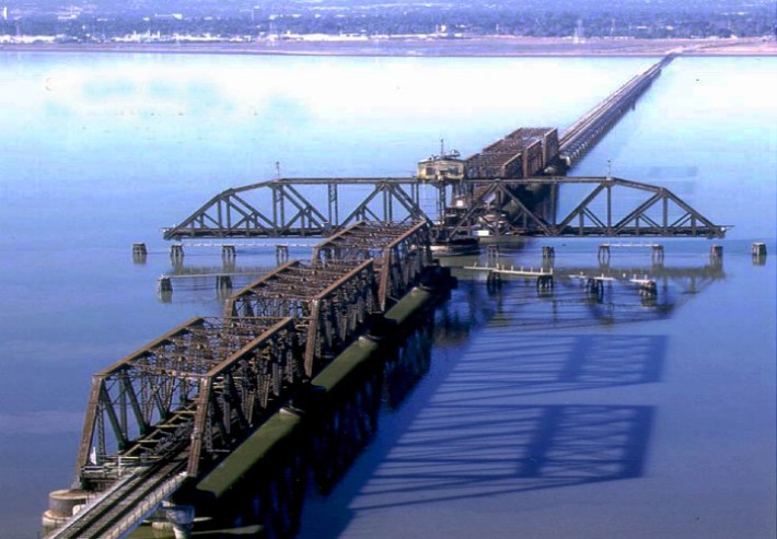 The damaged rail bridge that is part of the 20-mile Dumbarton Corridor.