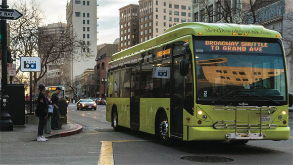 Transit fragmentation can take many forms. Funded and managed by the City of Oakland and operated by AC Transit, the free B shuttle in downtown Oakland was a new transit service added to existing AC Transit and BART services.