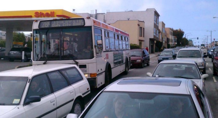 With transit bulbs, 28 bus riders will no longer have to wait for cars to leave a bus stop. Photo: SFMTA