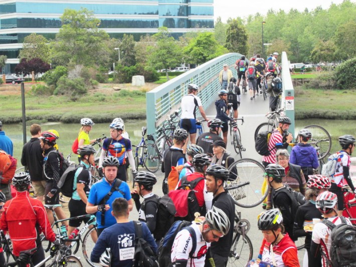 Bike commuters heading south along San Mateo County's popular SF Bay Trail route. The new bike/ped committee will be tasked with improving such regional bike routes. Photo: Andrew Boone