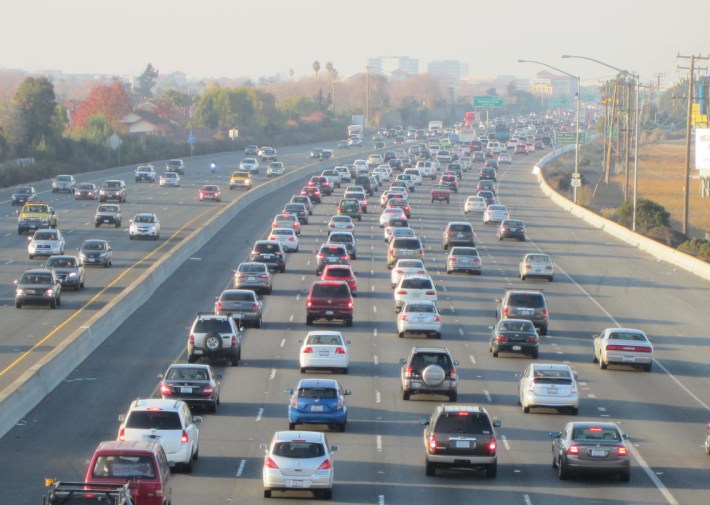 San Mateo County TA awarded $108 million on October 1 to eight highway expansion projects, still believing we can "build our way out of congestion" on Highway 101. Photo: Andrew Boone