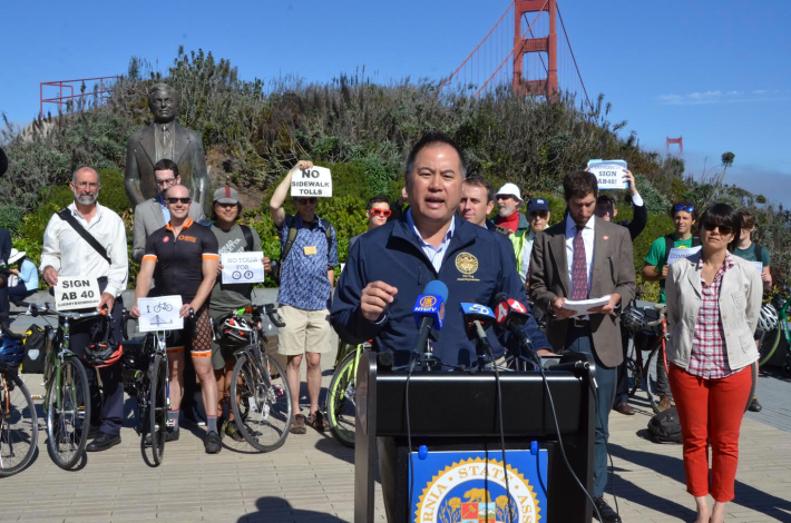 Assemblymembers Phil Ting (pictured) and Marc Levine introduced and championed A.B. 40 to ban tolls of bicyclists and pedestrians on bridges. Photo: Office of Assemblyman Ting