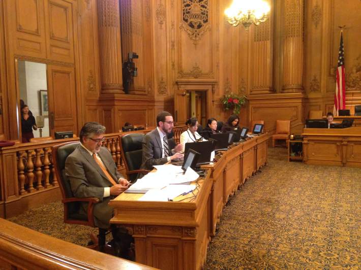 SF Supes John Avalos, Scott Wiener and Malia Cohen listened to comment on the Bike-Yield Law