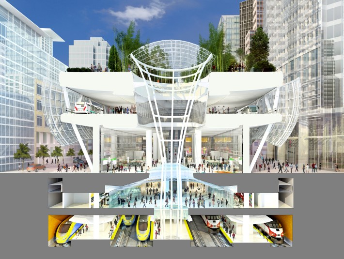 The train station is literally the foundation of the new Transbay--so why finish it last? Image: CAHSR.
