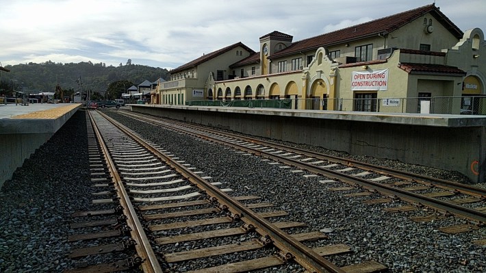 The downtown San Rafael station is all-but complete. Soon, trains will run to here and to Larkspur with a ferry connection to San Francisco. Photo: Roger Rudic