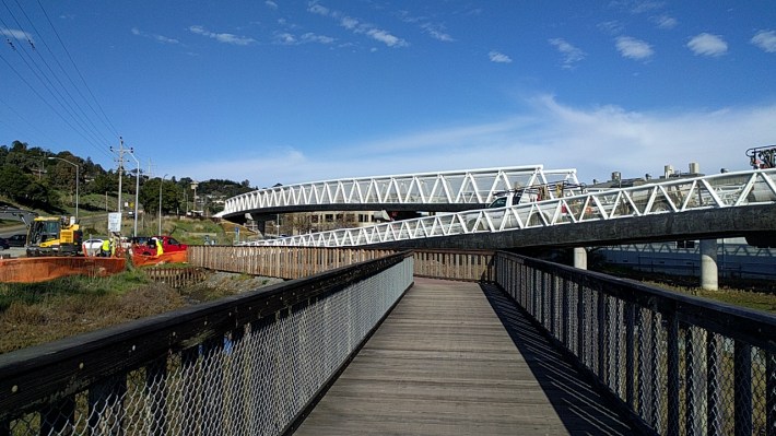 A new bike and pedestrian bridge will make connecting from the train to San Francisco ferry's easier. Photo: Roger Rudick