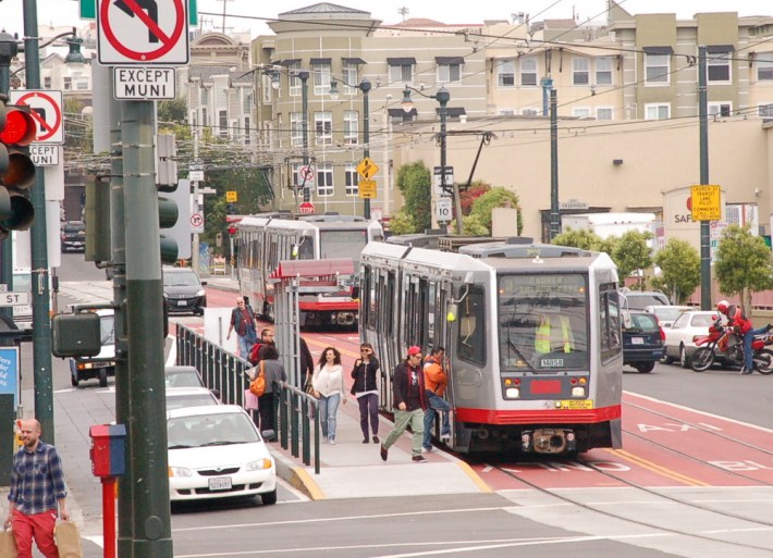 Buses could use LRV style boarding islands. Photo: Aaron Bialick.