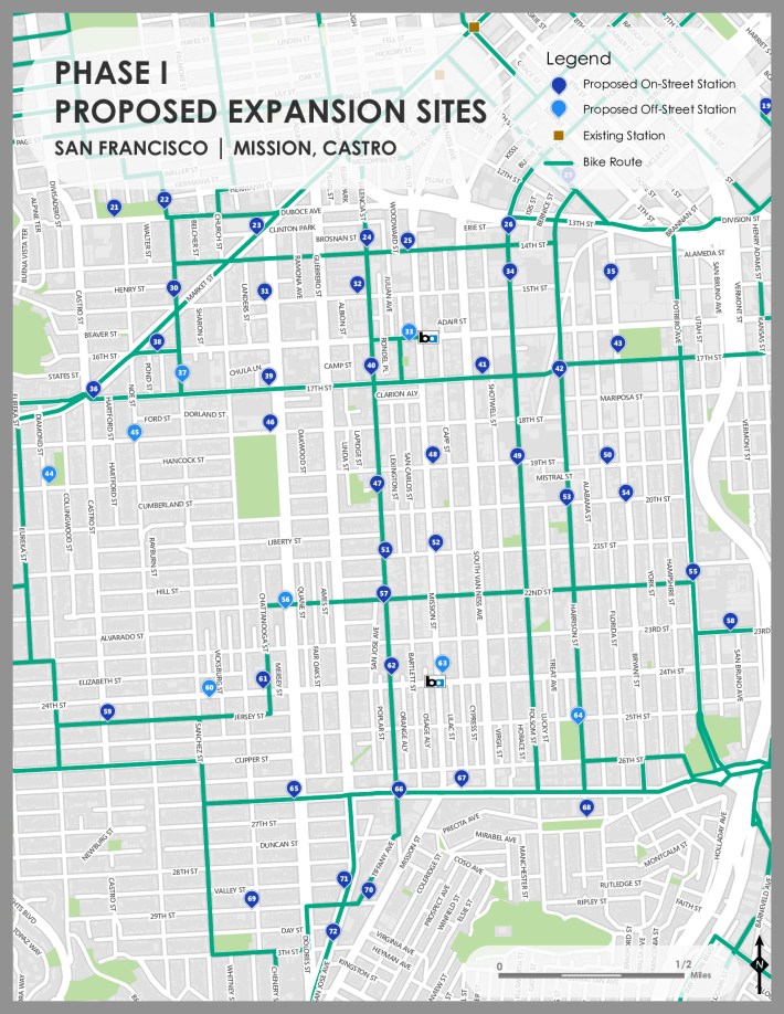 The Castro is among the areas to get more bike share stations in Phase I of the expansion. Image: Bay Area Bike Share.