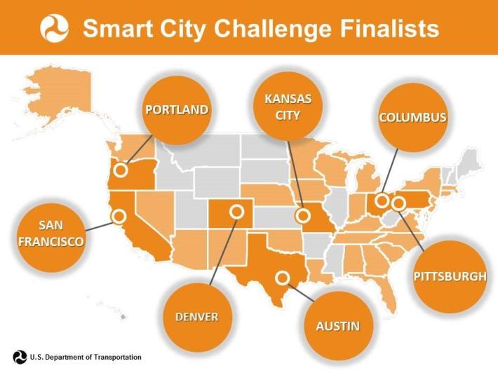 A map of the Smart City Finalist Cities. Image: USDOT