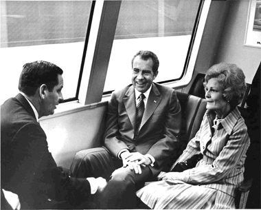 President Nixon and his wife Pat ride BART on opening day. Source: BART.