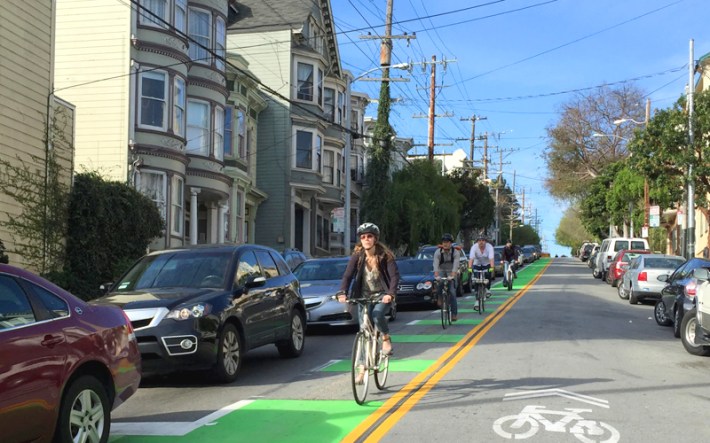 Under previous environmental criteria, even painted bike lanes could trigger expensive and time consuming studies. Photo: San Francisco Bicycle Coalition.