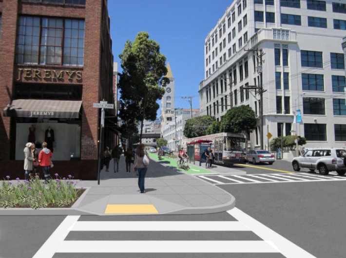 2nd Street will look like this sometime in Mid-2018. Image: SFMTA
