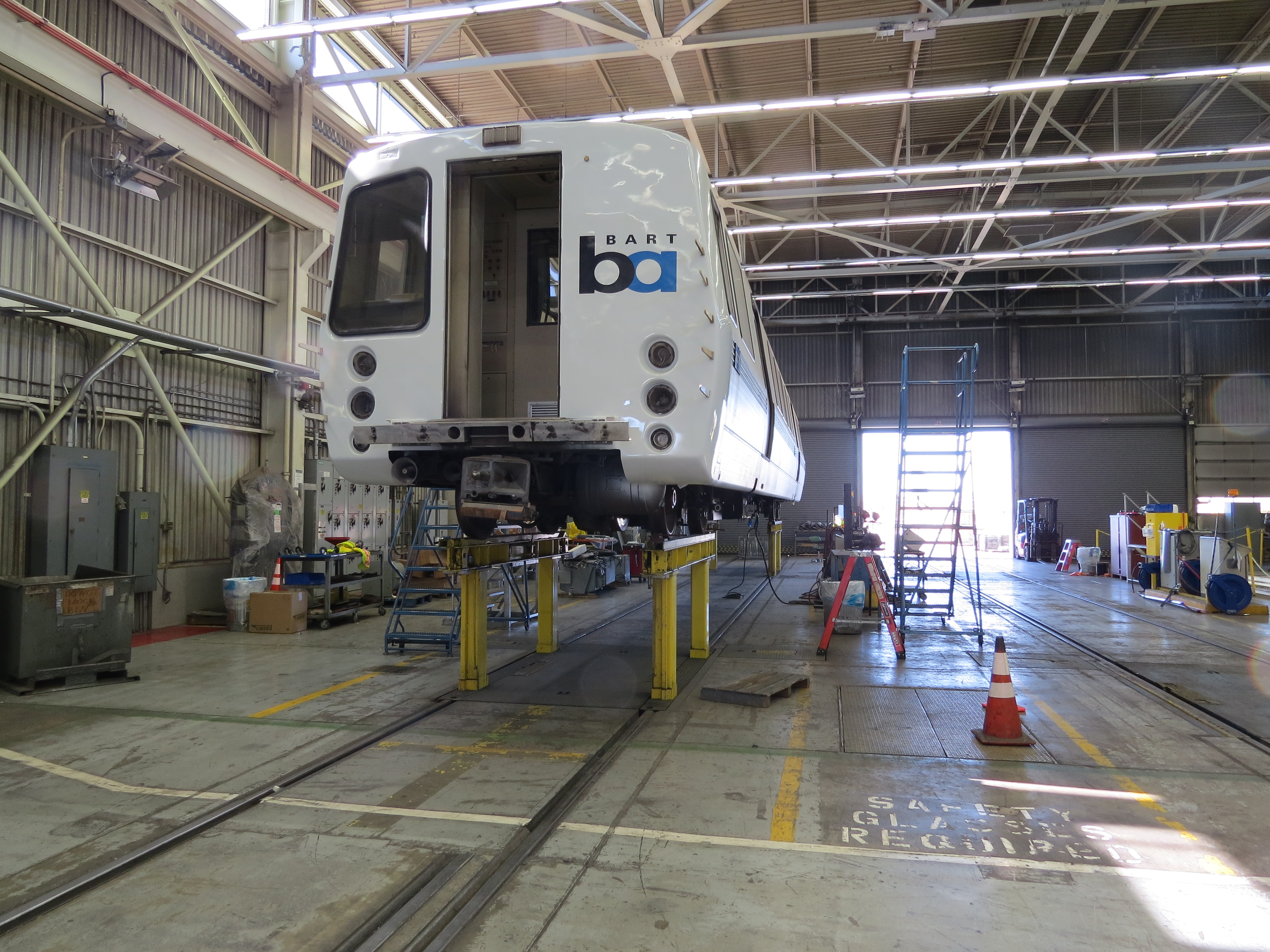 Too man BART cars are still here in the Hayward shop thanks to fried thyristors. Photo: Streetsblog.