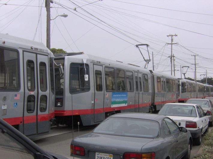 Free private automobile storage on transit routes makes for inherently dangerous conditions. Image: Wikimedia