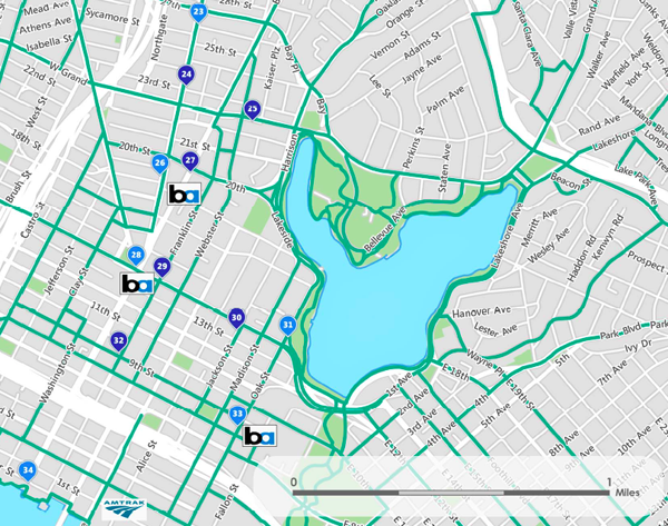 Proposed bike-share stations near downtown Oakland.