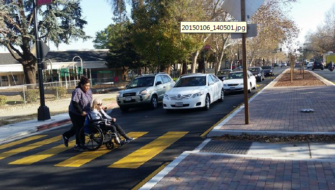 San Jose reconstructed the southern 0.5-mile end of El Camino Real with wide medians, pedestrian refuges, and sidewalk curb extensions in October 2014.