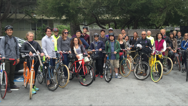 Professor Jason Henderson's "Bicycle Geographies" class explores how infrastructure could make cycling from BART to class safe and fun. Photo: ???TK