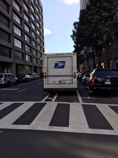 Streetsblog reader Christopher Kintner shared this photo of yet another government vehicle blocking a bike lane in Oakland.