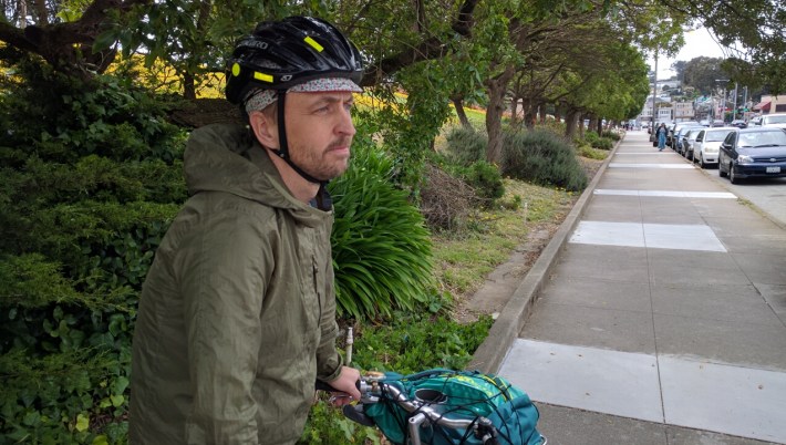 Anthony Ryan near the spot where he was attacked by a raging motorist. Photo: Streetsblog.