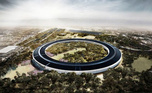 A rendering of Apple's new "space ship" headquarters in Cupertino. From the SPUR presentation.