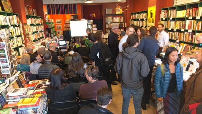 Some ##CHECK NOTES## squeezed into Green Arcade to hear about the new book. Photo: Streetsblog.