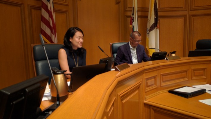 Supervisor Jane Kim, whose district includes the intersection where Kate Slattery was killed, and Supervisor Norman Yee at the Vision Zero Sub-Committee.