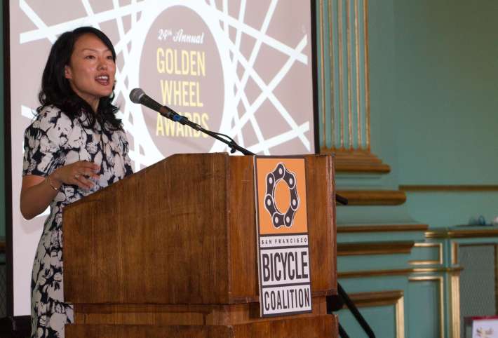 Jane Kim addressing the audience at the Golden Wheel awards. Photo: SFBC.