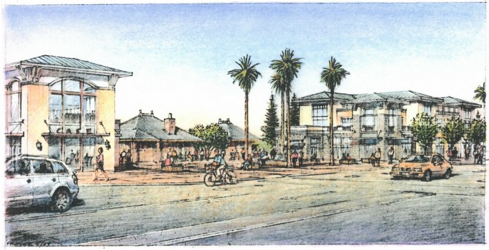 202 housing units are now under construction on Caltrain's former San Carlos Station parking lot. Image: City of San Carlos