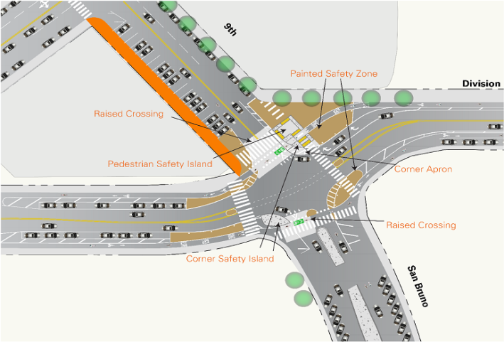 A schematic of SFMTA's design for 9th and Division. Image: SFMTA.