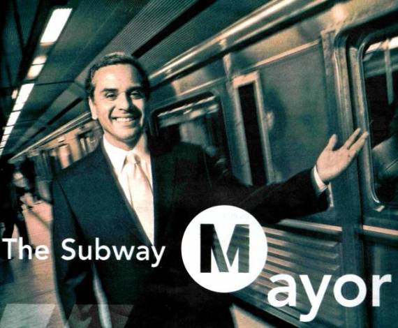 An old LA Metro promotional poster, featuring then Mayor Villaraigosa. Image: LA Metro