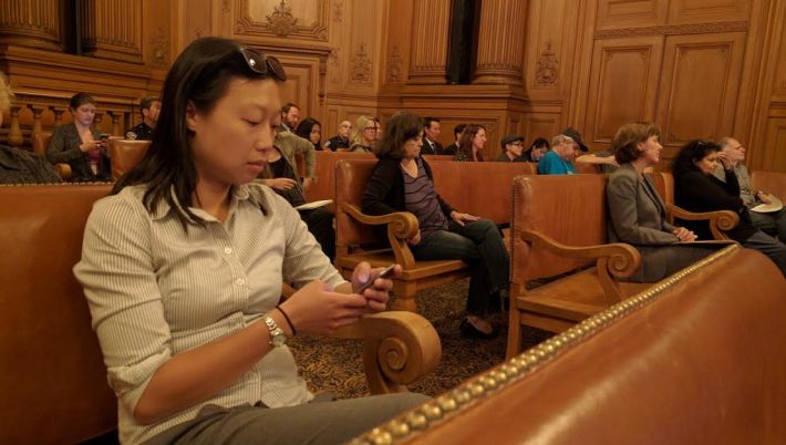 SFBC's Janice Li was among those who waited patiently for the committee to address bicycle issues as part of its scheduled agenda. Photo: Streetsblog.