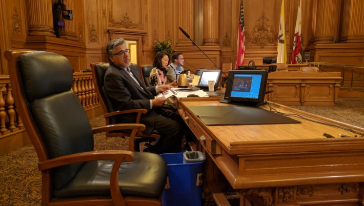 Supervisors John Avalos, Jane Kim and David Campos hear testimony from SFMTA to the Public Safety and Neighborhood Services Committee about efforts to accelerate street improvements. Photo: Streetsblog.