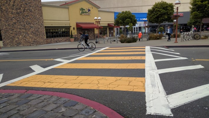 The Stonestown Mall, of all places, has one of the best crosswalks going--works fine for the rare cyclists too. Photo: Streetsblog