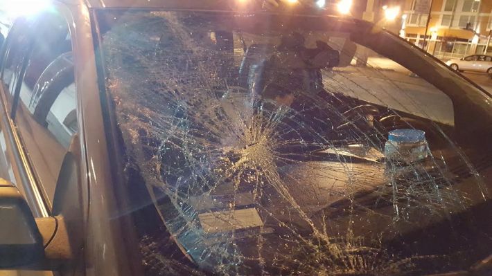 Photo of damage done to the SUVs windshield. Photo: TK