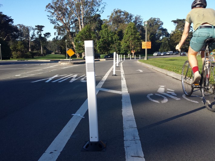 Those safe-hit posts were installed by the guerrilla safety group, SFMTrA -not SFMTA. Photo: SFMTra.