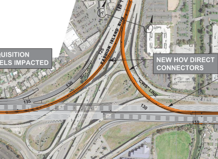 For an estimated $93 million San Mateo could expand the 101/92 interchange with new carpool lane flyover ramps. Image: SMCTA, C/CAG