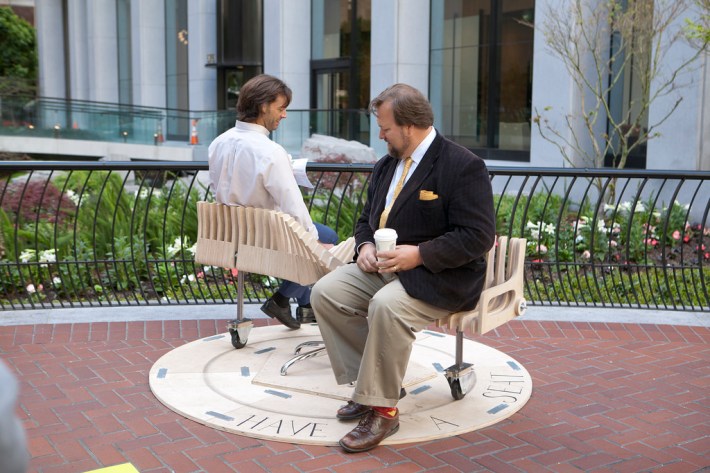 The "Bench Go Round" was another display that artist set up at the prototyping festival, to give people on Market Street a moment of social interaction. Photo: Prototyping festival